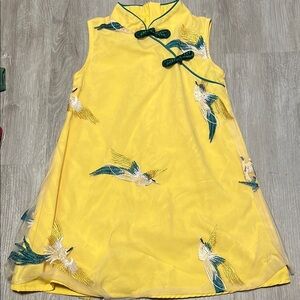 Yellow Dress with Embroidered Birds